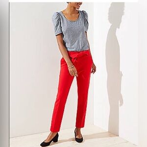 LOFT Red Bow tie Waist Julie Pants